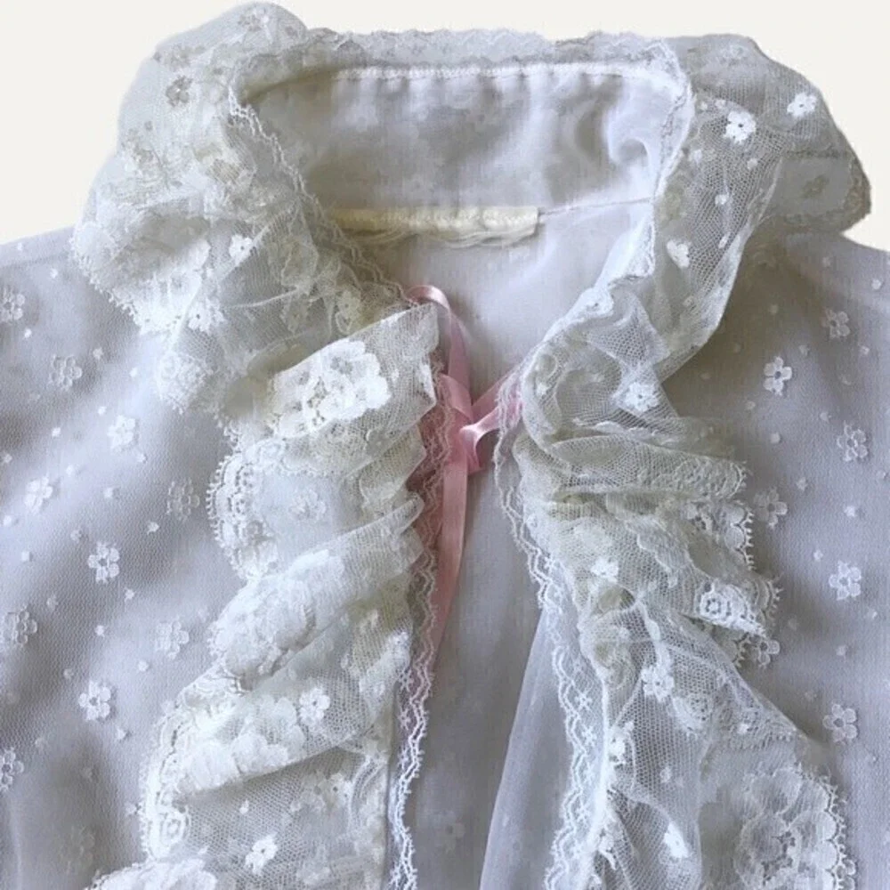 Vintage 70s Pink Satin Lace Peignoir Set Slip Dress & Robe Romantic Edwardian - Picture 10 of 16